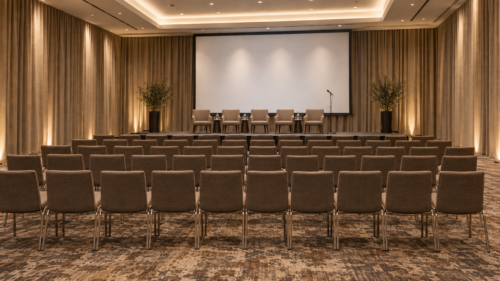 Nowoczesna i przestronna sala konferencyjna z ekranem projekcyjnym oraz widownią w obiekcie Hotel Szklarska Poręba